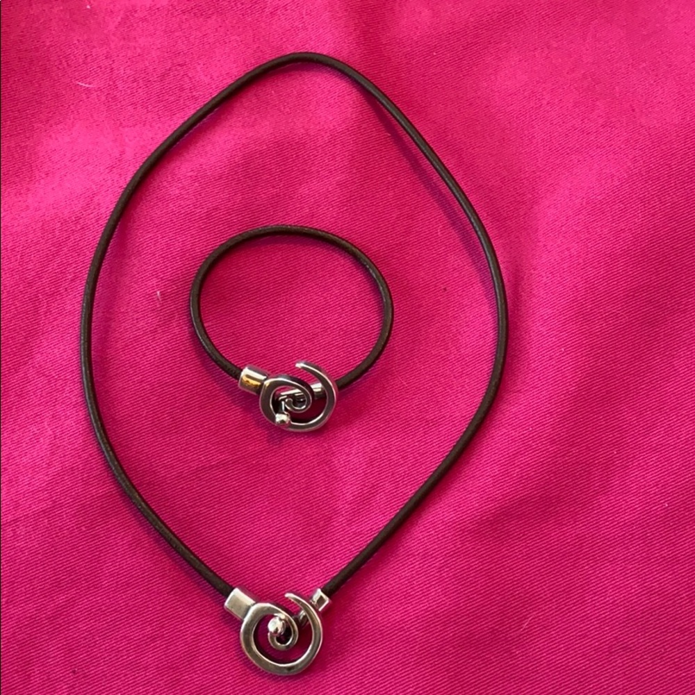 Sterling silver & leather necklace/bracelet set
